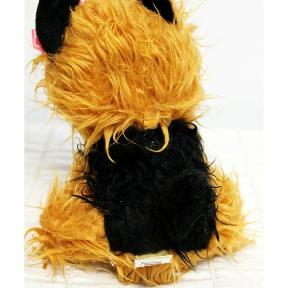 Dan Dee Small Yorkie Dog Brown Black Plush Stuffed Animal Sitting Pink Bow 8" - Picture 3 of 8